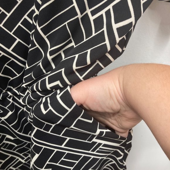 Lauren Ralph Lauren black white career-wear dress pockets tie waist large - Picture 7 of 12